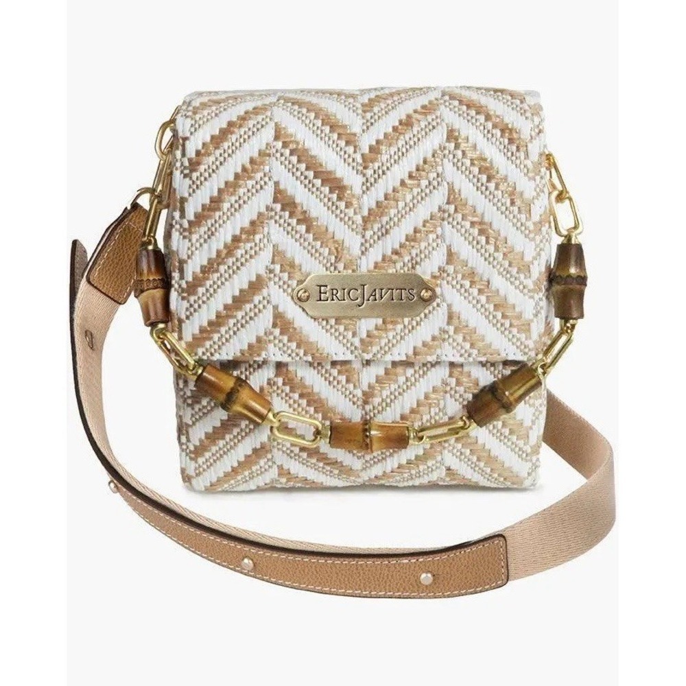 NWT Eric Javits Portofino Raffia Crossbody Purse Handbag $445 White Brown Summer